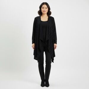 Calvin Klein Womens Black Textured Draped Waterfall Cardigan ZC9FV871 Size Large